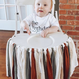 Boy First Birthday Highchair banner, Boy First Birthday Decor, Boho High Chair Decor, Woodland Highchair, Neutral First Birthday decorations zdjęcie 3