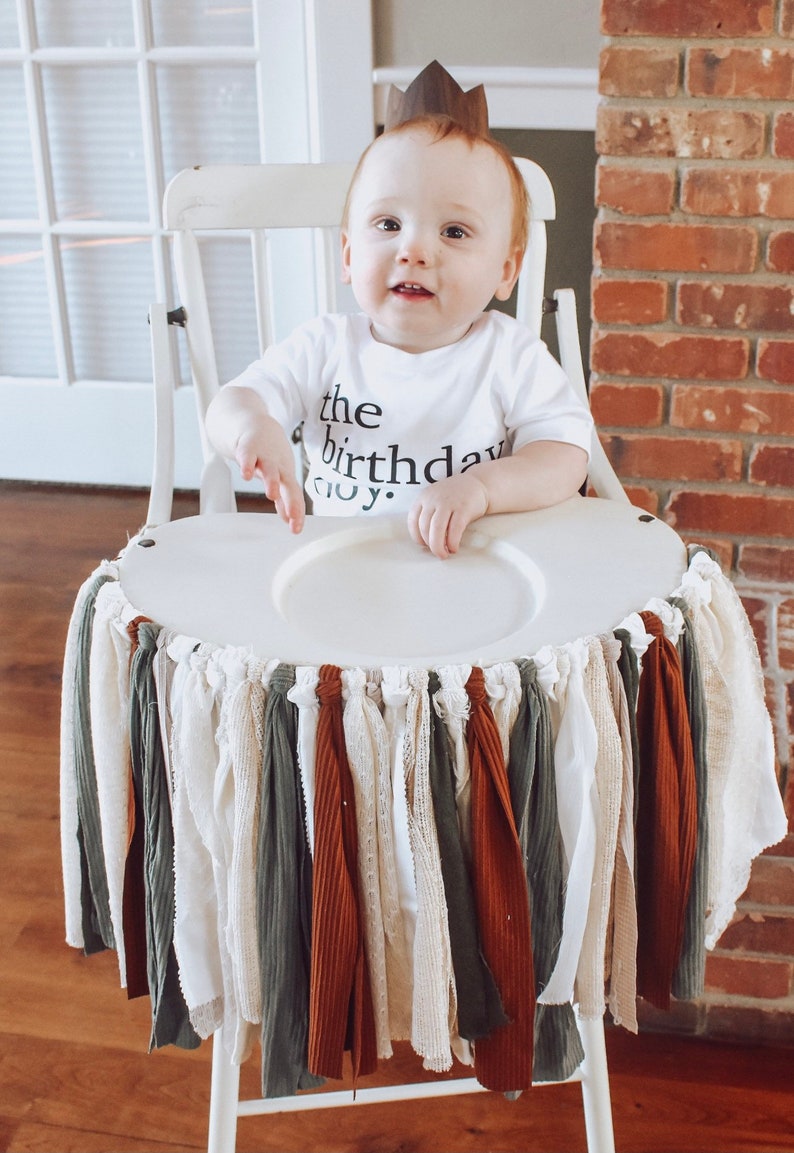 Boy First Birthday Highchair banner, Boy First Birthday Decor, Boho High Chair Decor, Woodland Highchair, Neutral First Birthday decorations zdjęcie 3