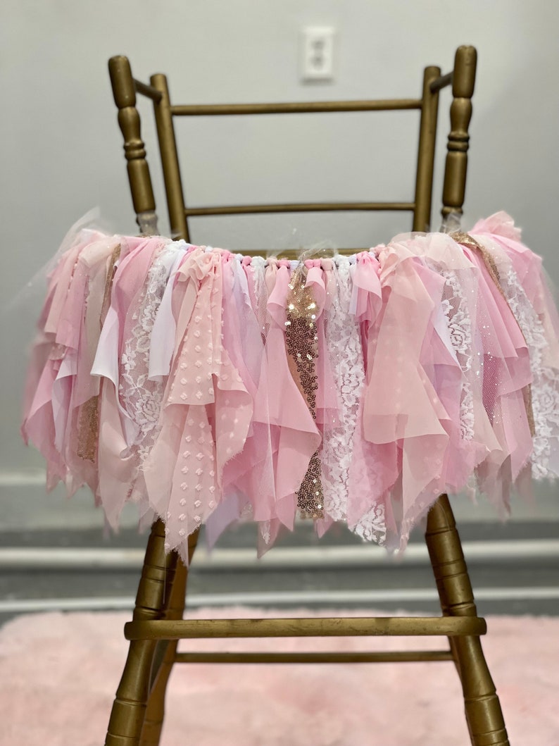 Pink and Gold High Chair Banner, Pink and Gold Highchair Tutu, Pink and Gold HighChair Banner, Pink and Gold Fabric Banner image 5