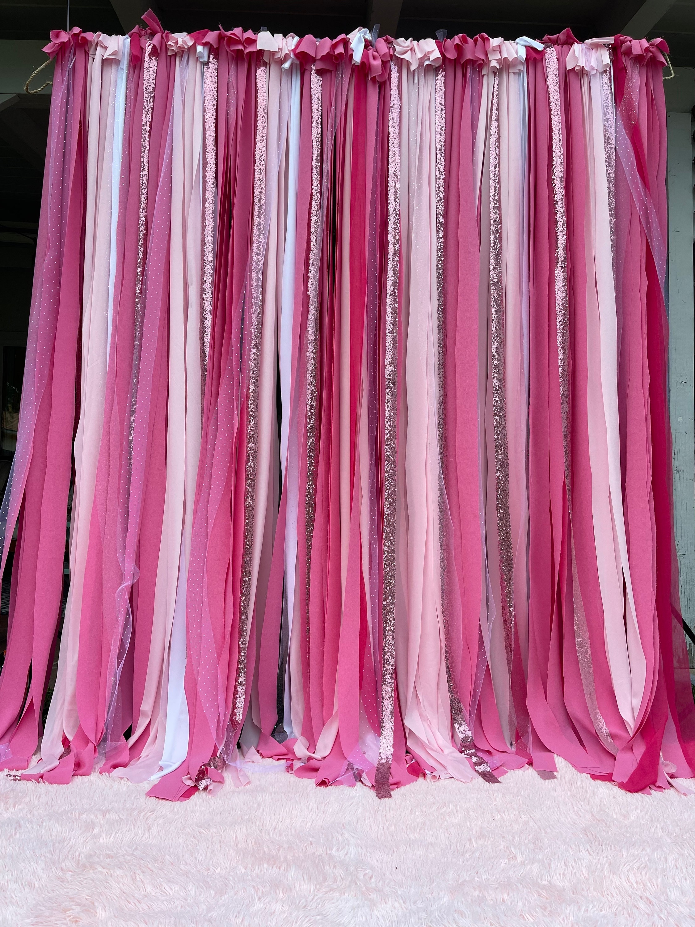 Pink Party Backdrop, Pink Party Decor, Pink Tassel Banner, Pink Fringe Backdrop, Pink curtain
