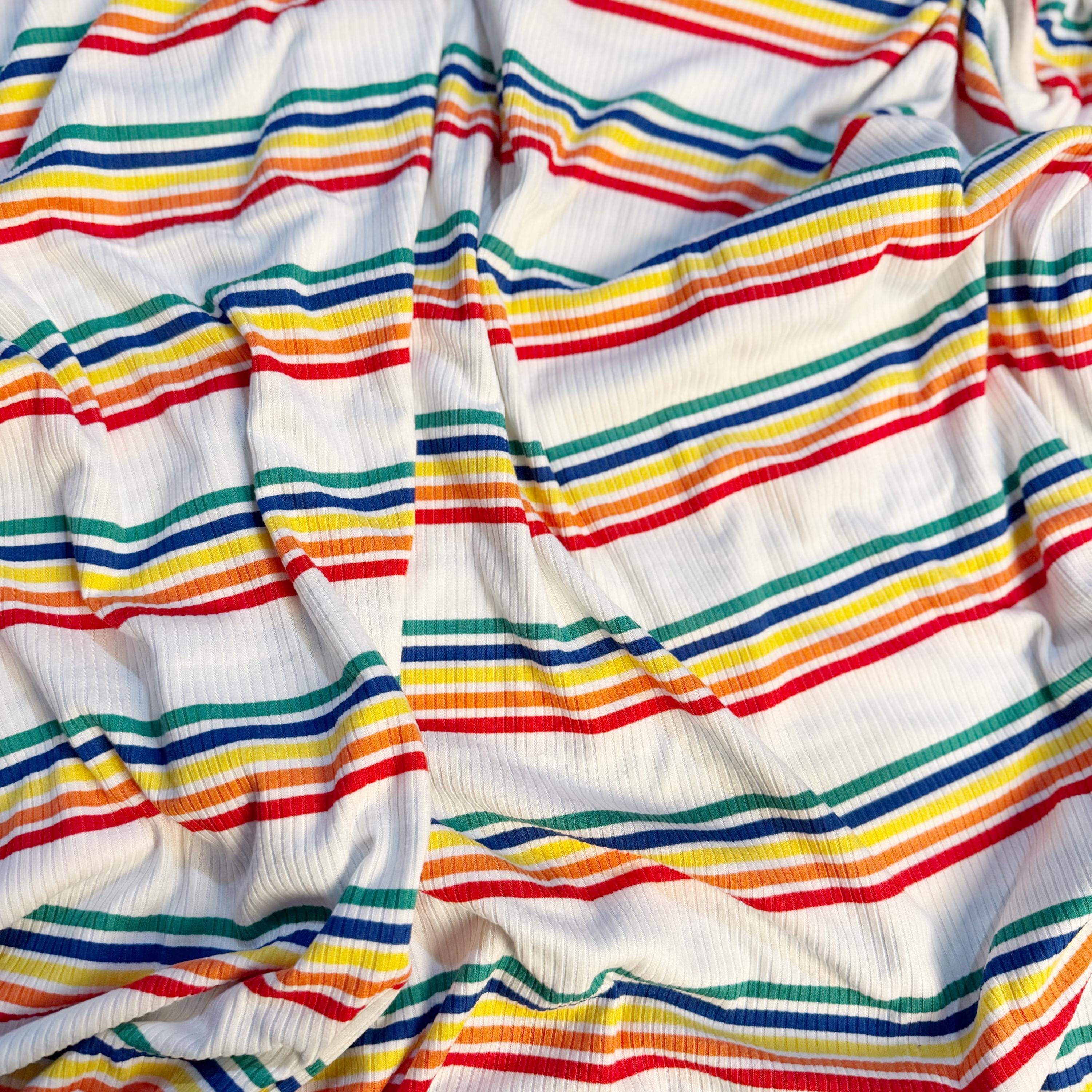 Rainbow Stripe Rib Knit Fabric by the Yard – Colorful Stretch Knit ...