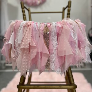 Pink and Gold High Chair Banner, Pink and Gold Highchair Tutu, Pink and Gold HighChair Banner, Pink and Gold Fabric Banner image 1