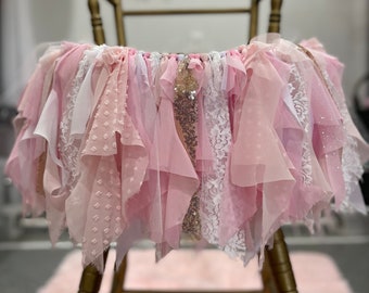 Pink and Gold High Chair Banner, Pink and Gold Highchair Tutu, Pink and Gold HighChair Banner, Pink and Gold Fabric Banner