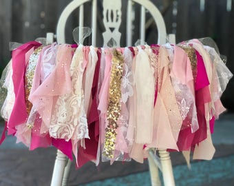 Pink and Gold Highchair Banner , Pink and Gold Highchair Tutu, Pink and Gold High Chair Banner, Pink and Gold Garland