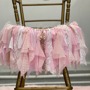 Pink and Gold High Chair Banner, Pink and Gold Highchair Tutu, Pink and Gold HighChair Banner, Pink and Gold Fabric Banner image 2