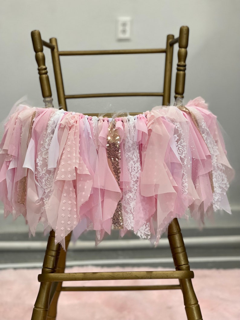 Pink and Gold High Chair Banner, Pink and Gold Highchair Tutu, Pink and Gold HighChair Banner, Pink and Gold Fabric Banner image 2