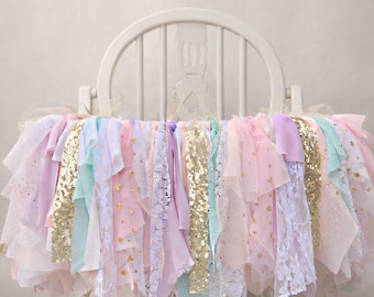 Unicorn High Chair Banner, First Birthday Decoration, Pastel Tulle Garland, Girl Party Decor