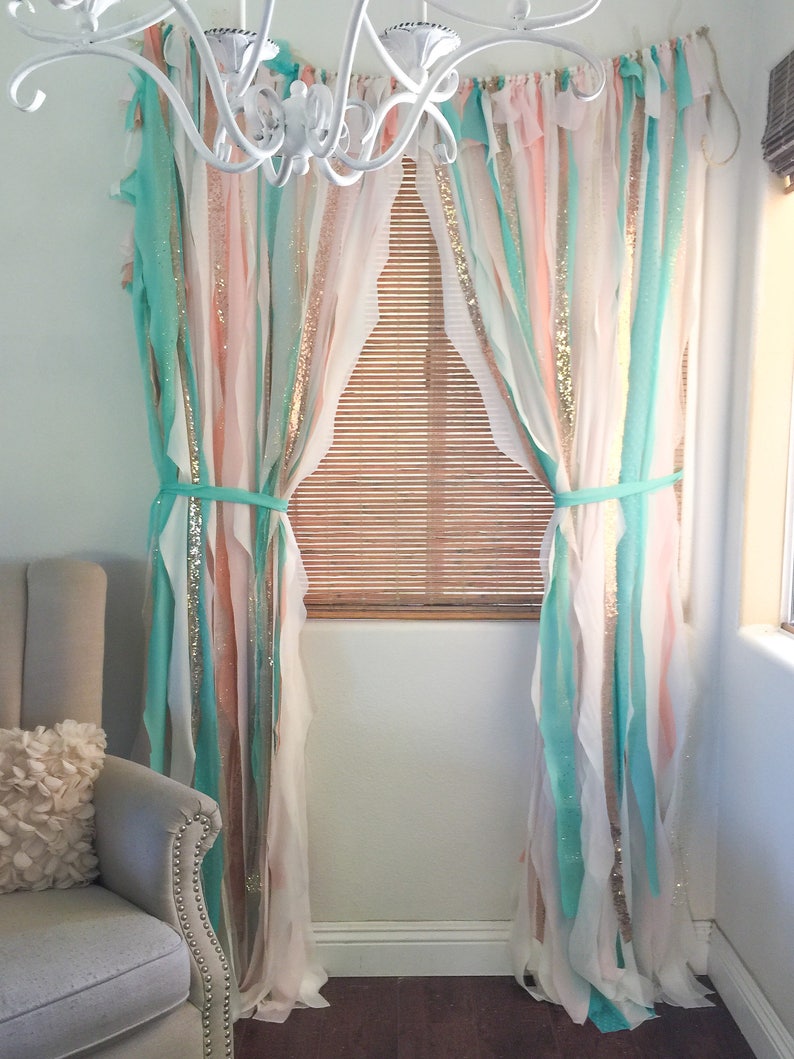 Nursery Curtains Boho Nursery Curtains Mint Pink Gold Nursery Decor Mint Bedroom Decor Shabby Chic Nursery Peach Curtains