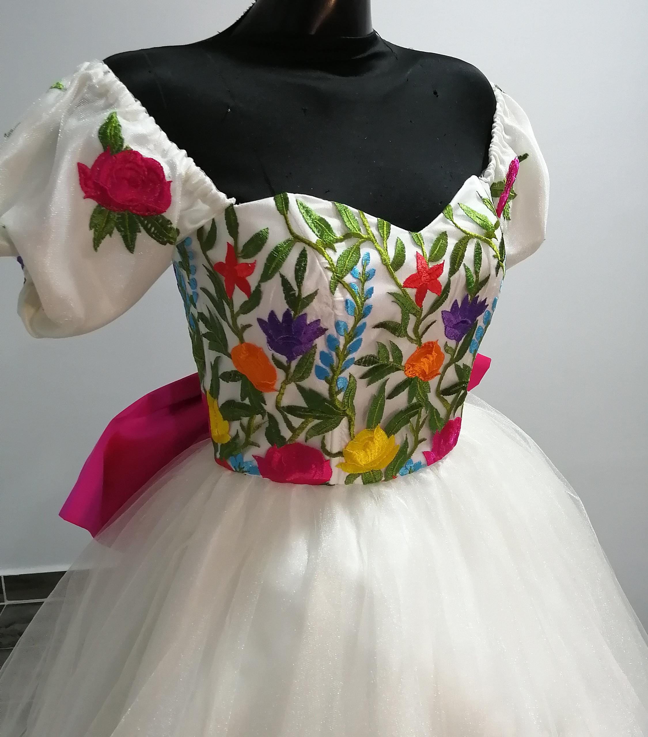 blue dress for baby girl Embroidered Mexican Quinceanera Dress