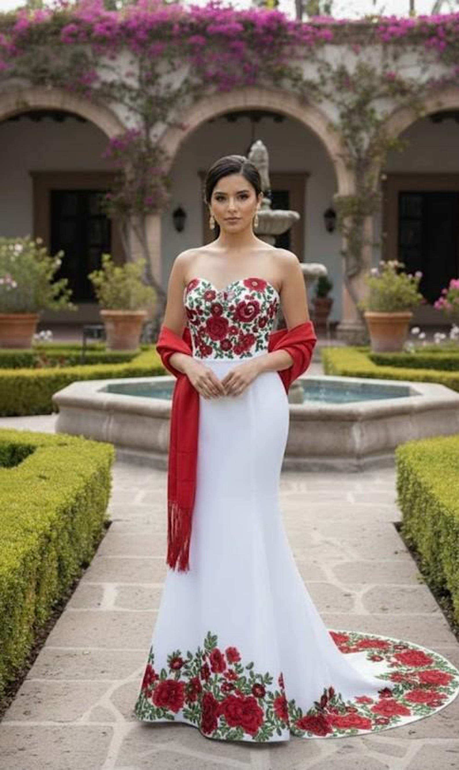 Custom Mexican Embroidery Wedding/ Fiesta Dress With Floral Detail Custom Mexican Embroidery Wedding/ Fiesta Dress With Floral Detail