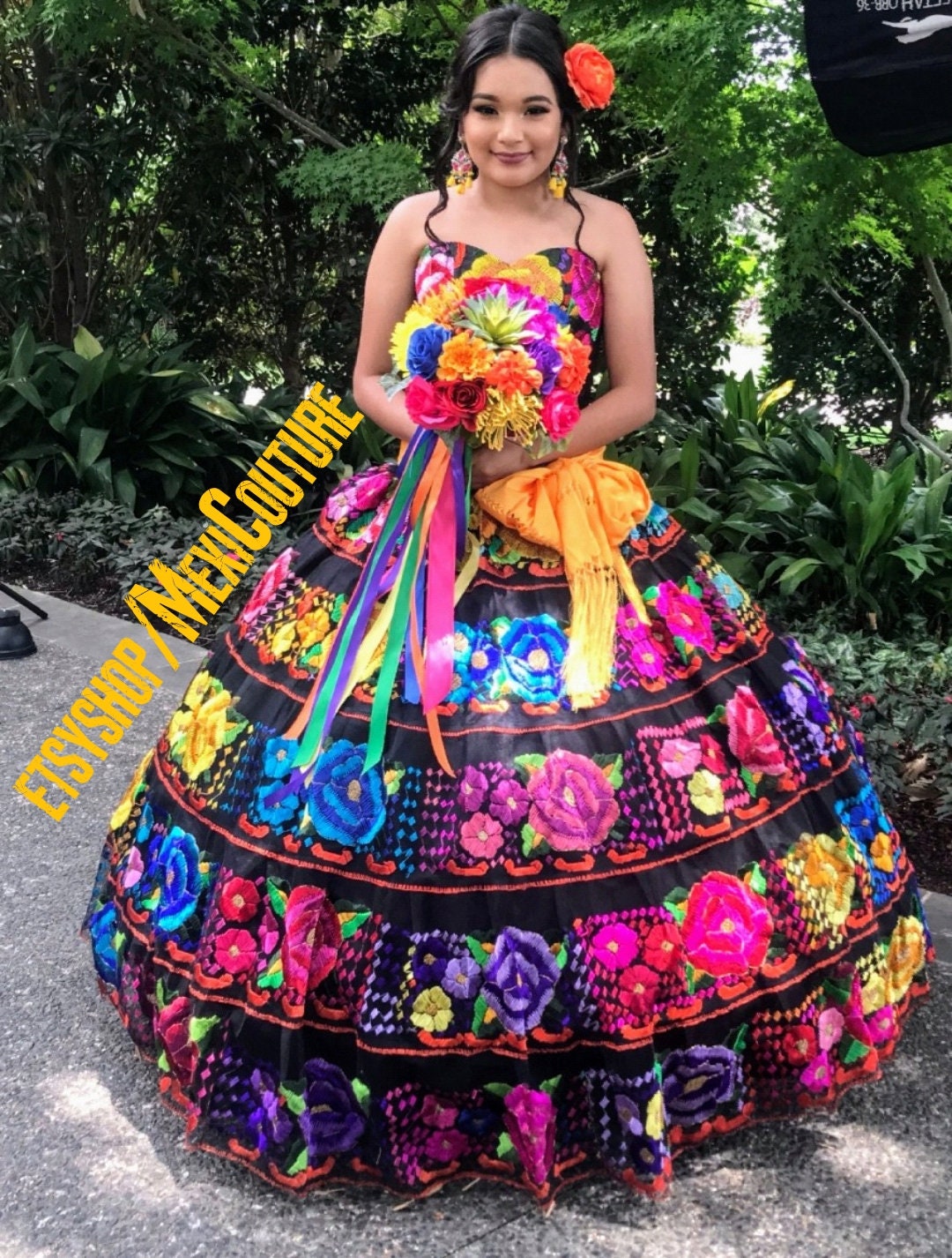 Mexican Colorful Embroidered Dress. Size S 3X. Beautiful Traditional Dress.  Womens Mexican Dress. 