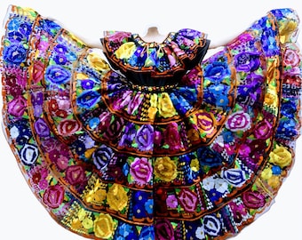 Chiapas Style Dress. Full Circle Skirt. Folklorico dance  dress.  Cultural. Custom-made. Hand Embroidered Cultural 2  piece outfit.