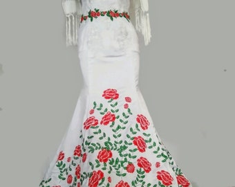 Mexican Wedding Dress. Floral embroidery. Wedding Dress. Vestido Mexicano Bordado floral. Special occasion dress. Made to order