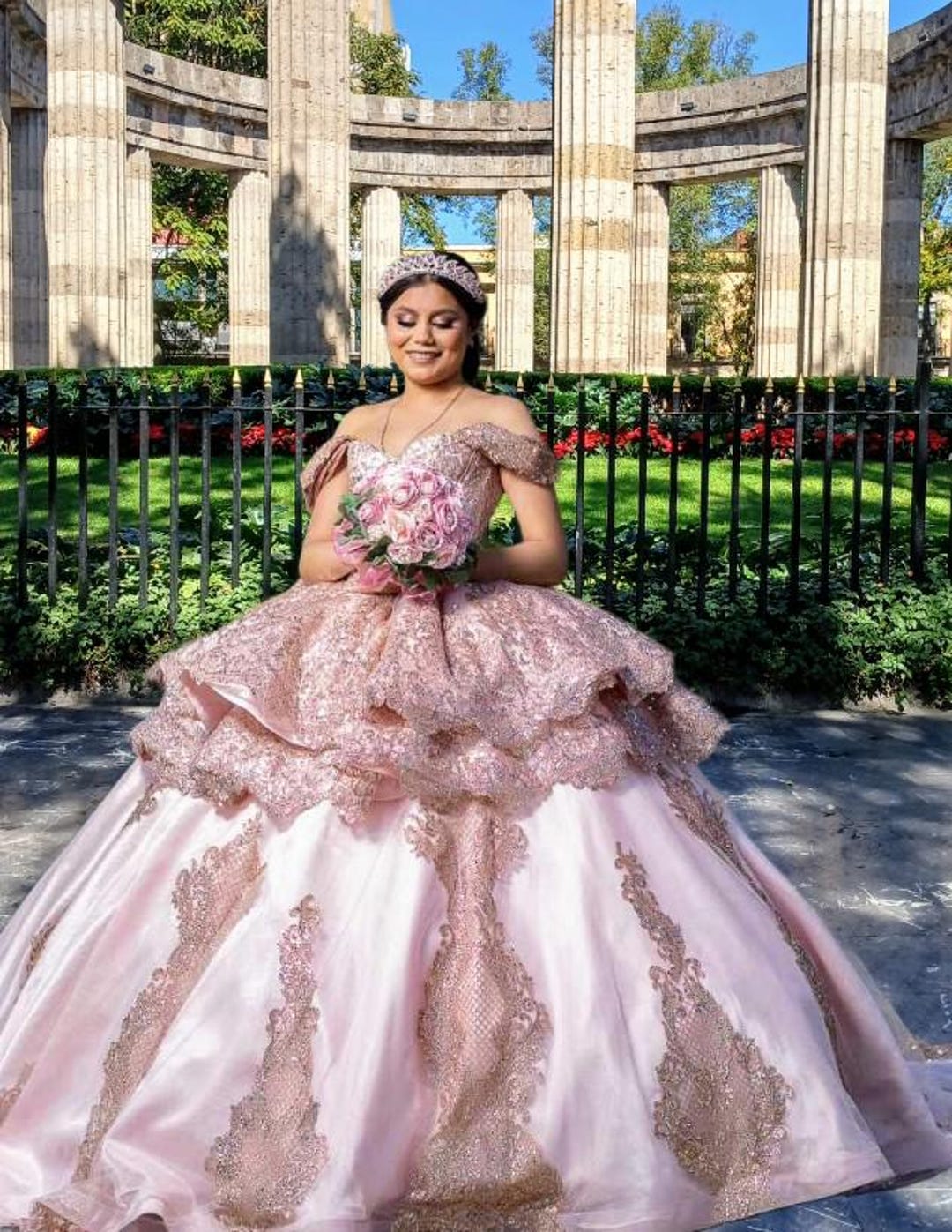 Enchanting Rose Gold Quinceaera Gown. Luxurious Princess Style Gown. Quince Dress. Vestido de quinceanera. Rose Gold sparking glittery. Enchanting Rose Gold Quinceaera Gown. Luxurious Princess Style Gown. Quince Dress. Vestido de quinceanera. Rose Gold sparking glittery.