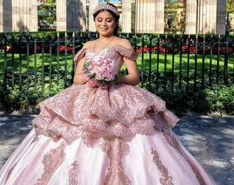 Champagne Pink Sparkly Dress, Dress Long Evening Dress, Princess Sparkly Pink  Dress, Quinceanera Dress, Quinceanera Ballgown - Etsy