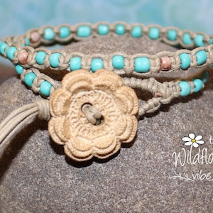 Crochet Button Bracelet, Double Wrap Bracelet