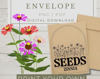 DIY Seed Saving Envelope, Zinnia Seed Packet, Printable Template, Seed Packaging Favor, Flower Seed Saving Pack, Seed Storage PNG PDF