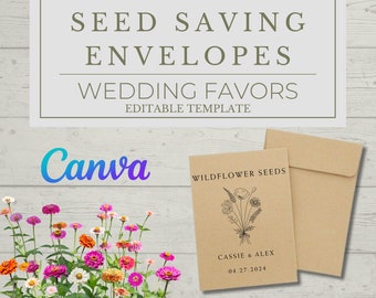 DIY Wedding Favor Seed Envelope Template, Printable Editable Canva Design, Personalized Seed Packaging, downloadable Favor Packaging