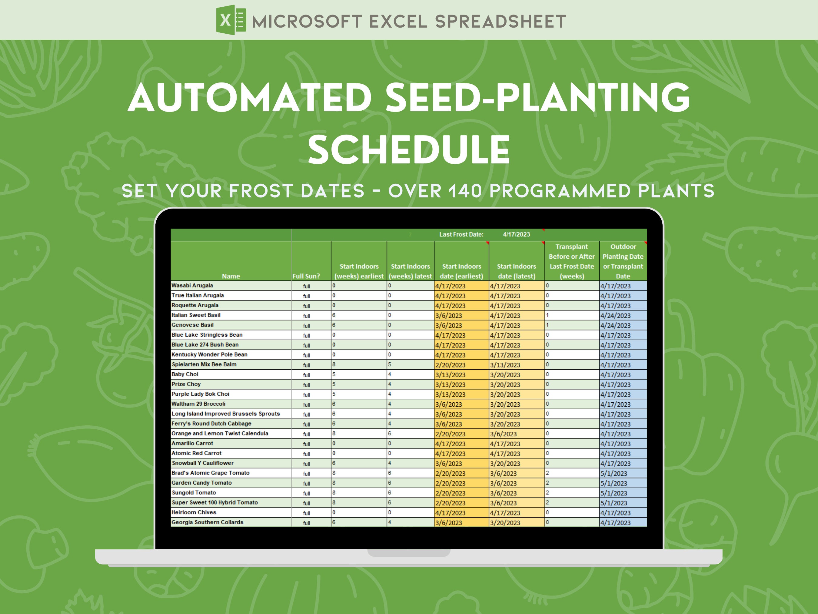 Garden Planner, Garden Planting Journal, Automatic Garden Schedule, Seed Starting Schedule Planner, Seed Starting Planner, Excel Spreadsheet