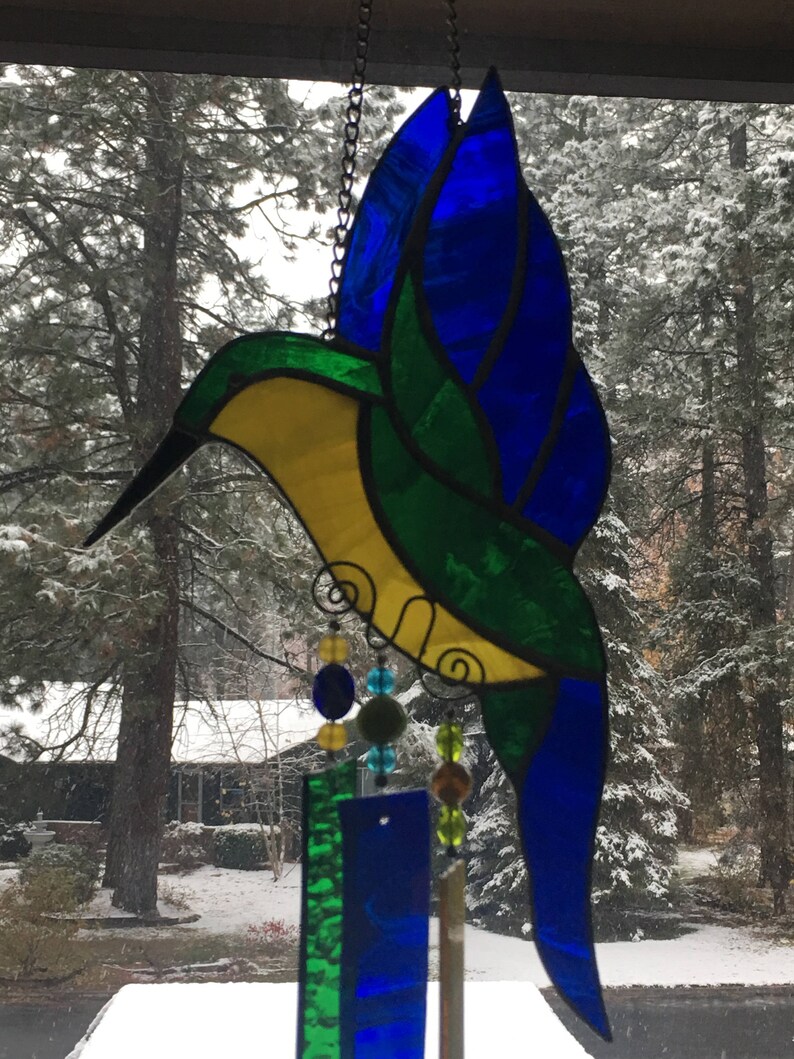 Stained glass hummingbird garden wind chime Etsy.de