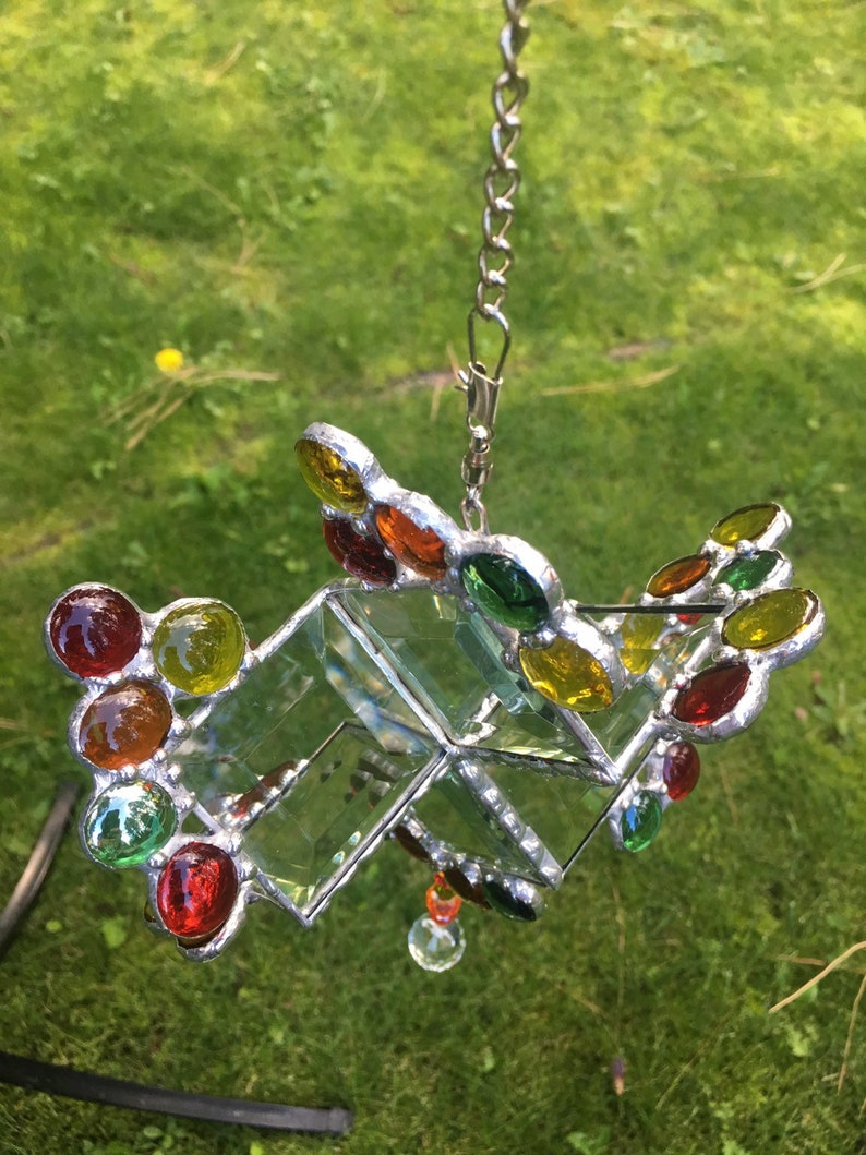 Stained glass crystal sun catcher spinner with feng shui crystal prism