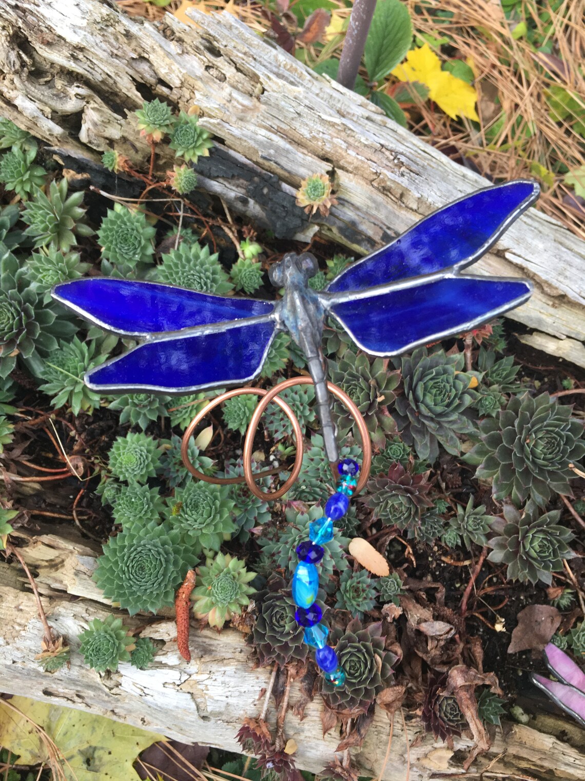 Stained glass dragonfly garden plant stakes. Etsy