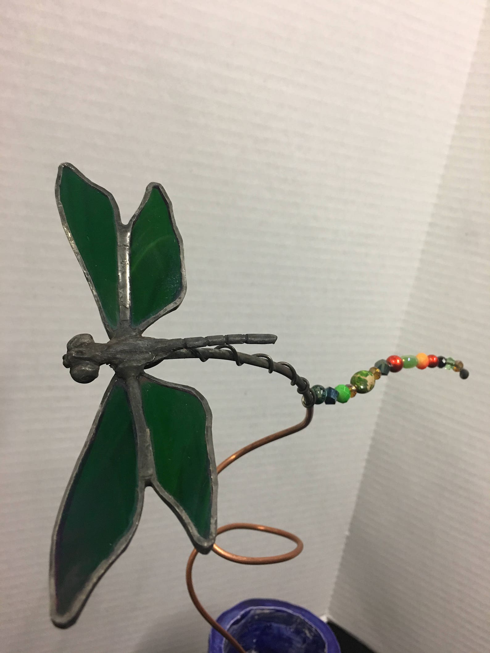 Stained glass dragonfly garden plant stakes. Etsy