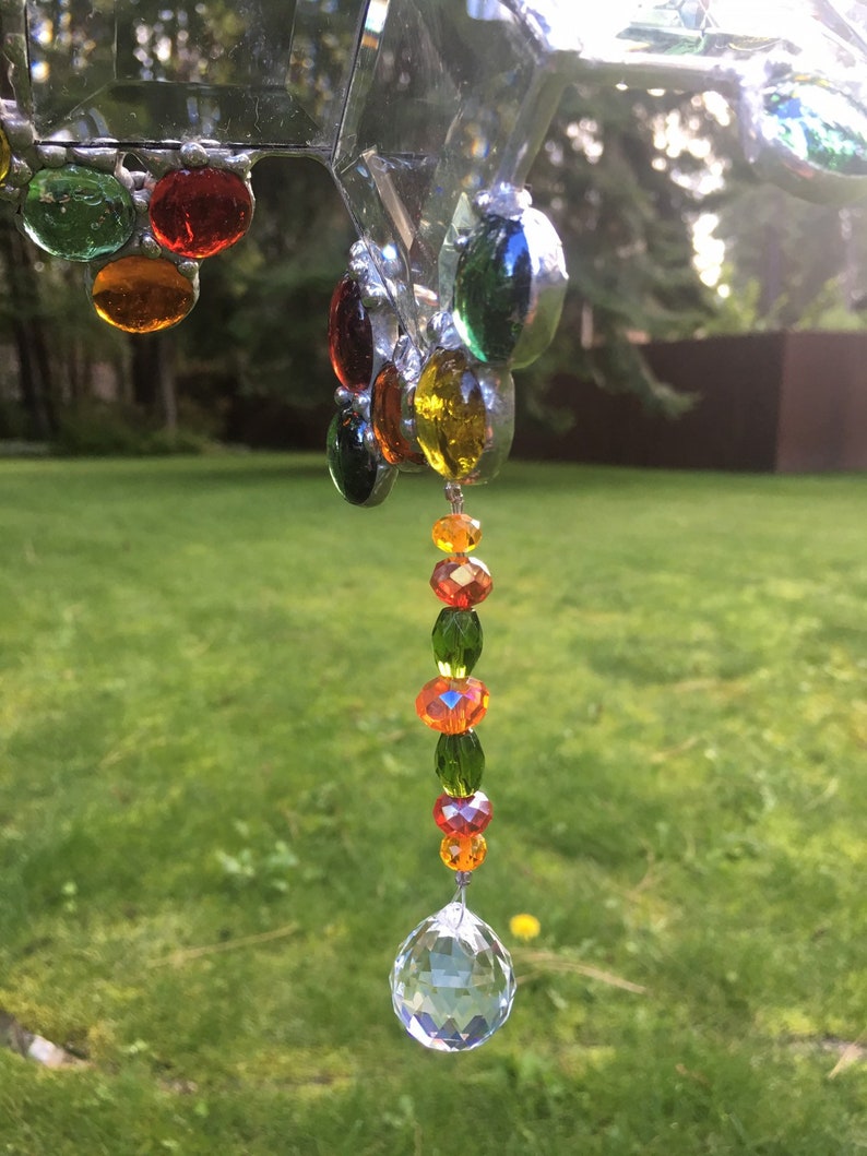 Stained glass crystal sun catcher spinner with feng shui crystal prism