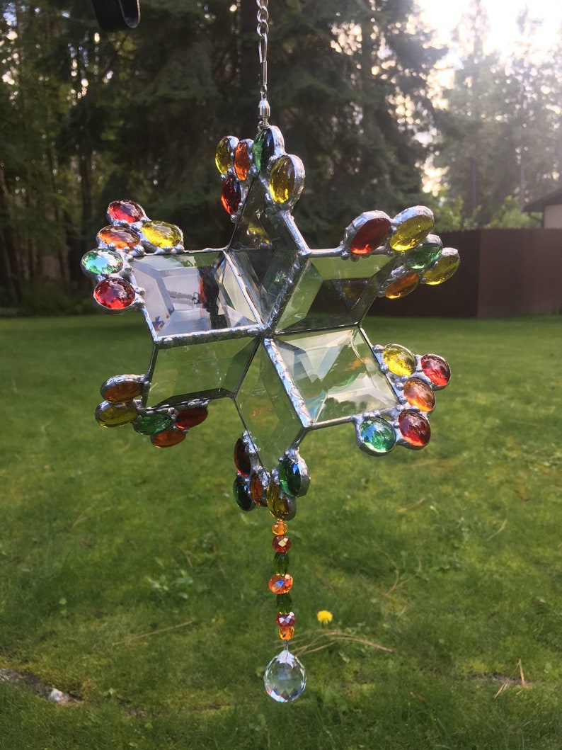 Stained glass crystal sun catcher spinner with feng shui crystal prism