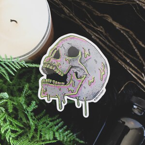 Neon Melt Skull Vinyl Sticker, Waterproof, gothic sticker, gift, spooky halloween sticker, Alternative Sticker, Laptop skull Sticker Grunge