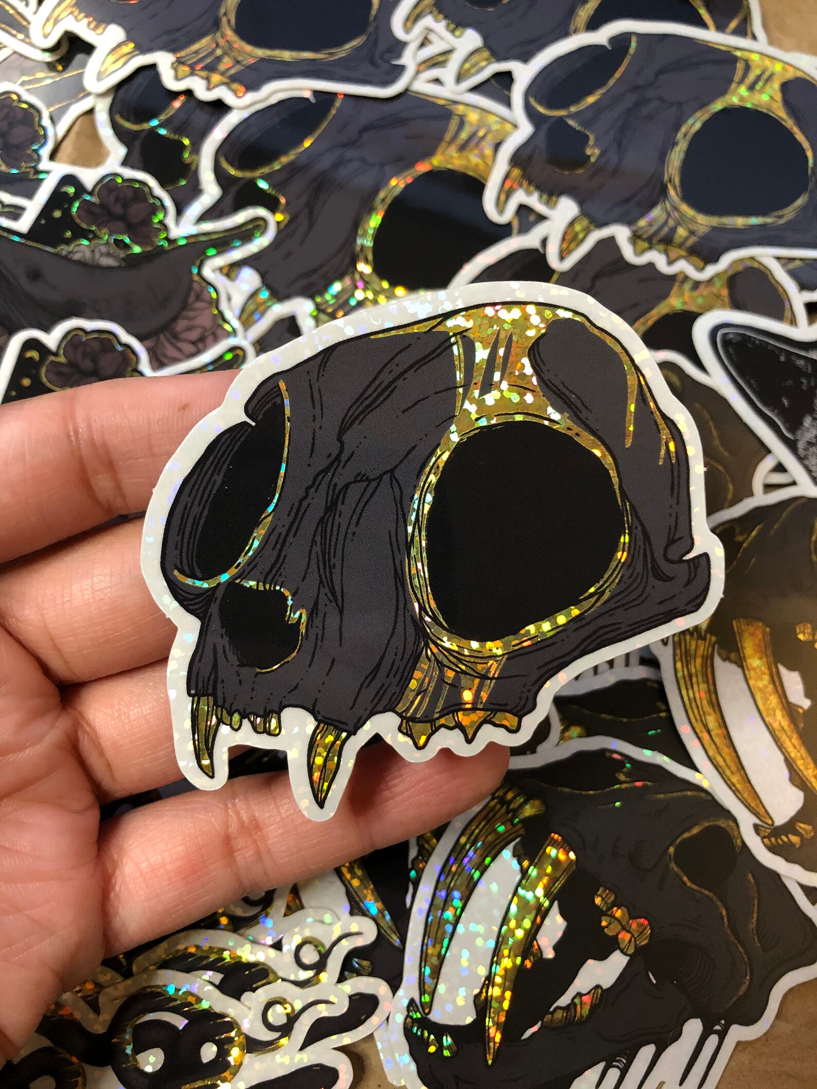 Gold Drip Cat Skull Shiny Glitter Sticker Cat Lovers Emo Etsy UK