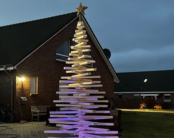 Grand sapin de Noël fabriqué à la main de manière durable en bois, de 120 cm à 350 cm