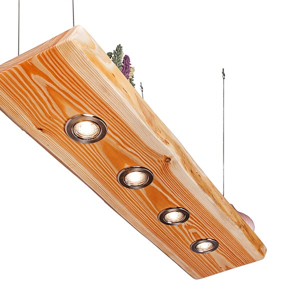 Blockholz-Schmiede Deckenlampe Holz Natur für die Küche - Wohnzimmer vintage Hängelampe – Esszimmer Pendelleuchte – Deckenleuchte mit LED