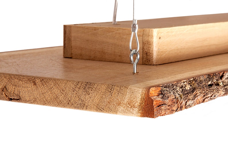 Wooden suspension lamp oak with bark, 80 cm 150 cm pendant lamp image 4