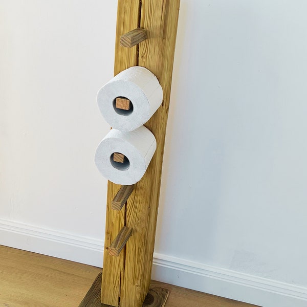 Upcycled reclaimed wood toilet paper holder Handmade and environmentally conscious