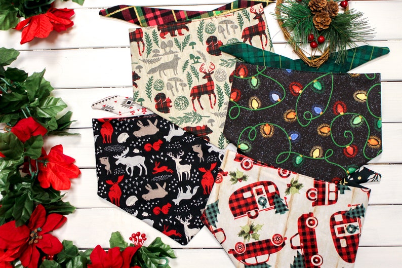 xmas dog bandana Holiday dog bandana Plaid Dog Bandana reversible dog bandana Christmas Dog Bandana camping Dog bandana