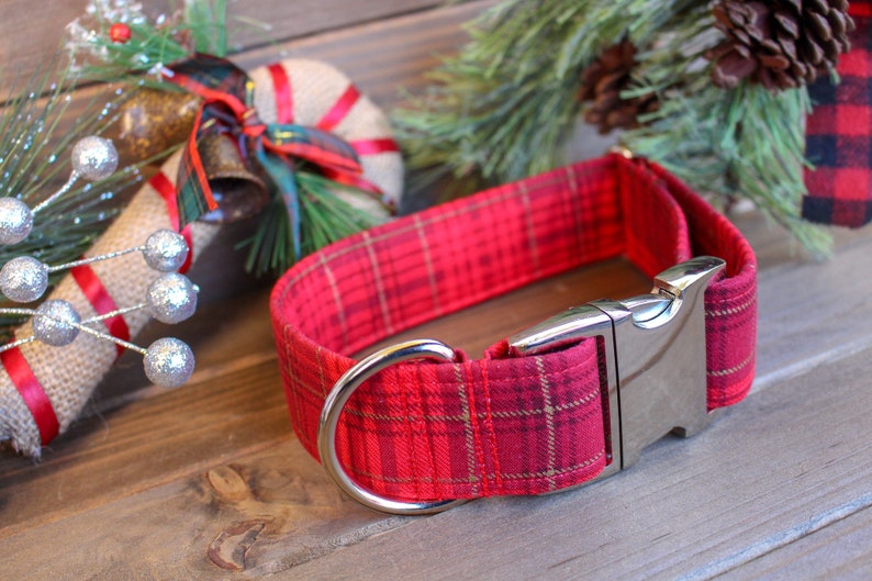 Xmas collar Red Plaid dog collar Christmas dog collar Etsy