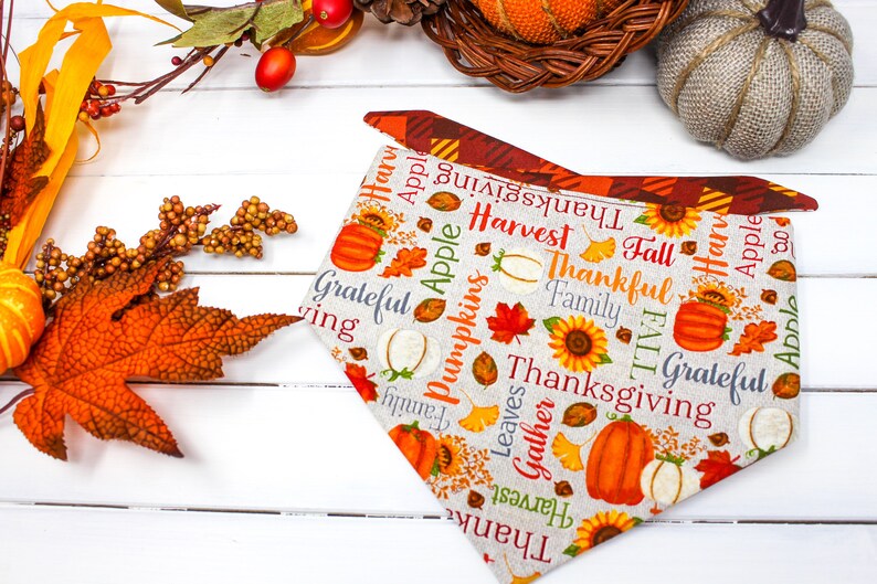 Autumn dog bandana pumpkin dog bandana Fall dog bandana Reversible Thanksgiving Dog bandana