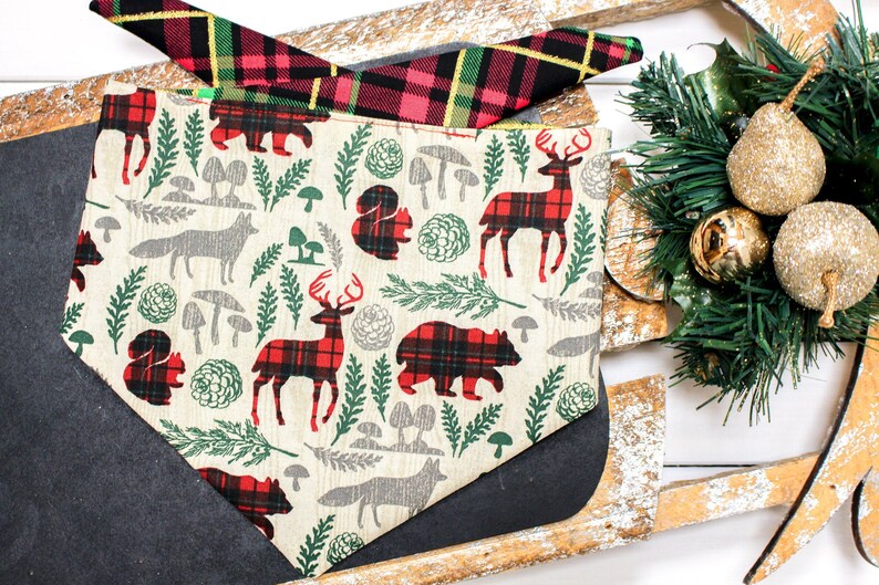 xmas dog bandana Holiday dog bandana Plaid Dog Bandana reversible dog bandana Christmas Dog Bandana camping Dog bandana