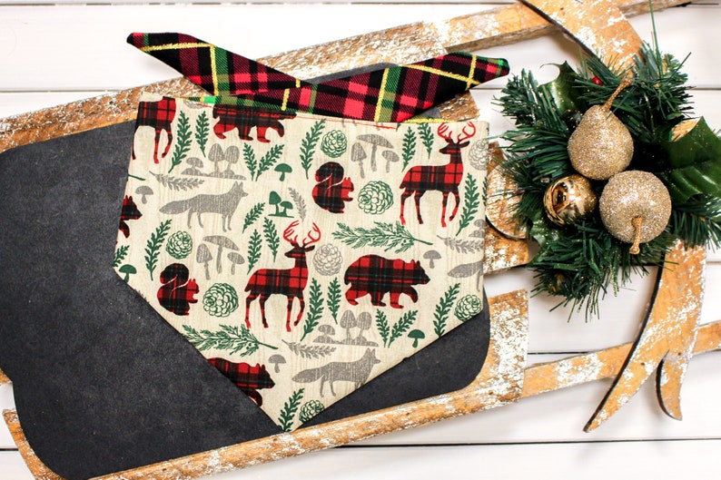 xmas dog bandana Holiday dog bandana Plaid Dog Bandana reversible dog bandana Christmas Dog Bandana camping Dog bandana