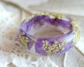Echte bloem ring hars ring Petal hars ring bloem bloemblaadjes ring natuur geïnspireerd verlovingsringen Resin ring bloem natuur ringen hars paars