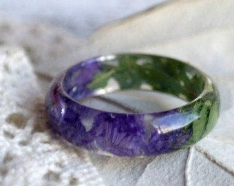 resin ring Petal resin ring Flower petals ring for men and women engagement rings flower Nature rings resin Real flower ring green blue ring