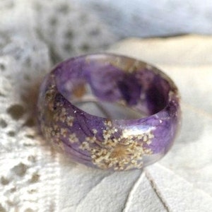 Real Flower Resin Ring, Nature Terrarium Jewelry, Purple Petals Ring, Nature Inspired Engagement Rings, Ring Flower, Nature Rings Resin,