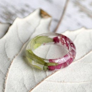 Blossom Resin Ring, Two Sided Band, Inspirational Real Flower Jewelry, Terrarium Nature Inspired Engagement Rings, Nature Lover Gifting