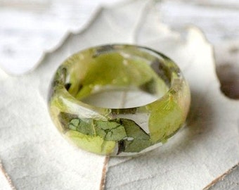 Eco-Harz-Ring Öko Blumen echten Blume RING Natur inspiriert Verlobungsringe botanische handgemachten Schmuck Eco freundliche alltäglichen Schmuck grün