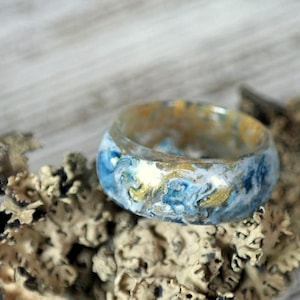 Resin ring Solar Ring Acrilic Painting Space Universe Ring Blue Gold Nebula Ring Nature Space Inspired Ring Galaxy Resin Engagement Ring