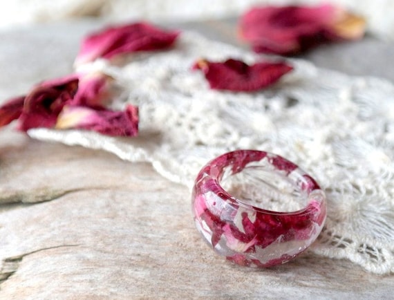 Eco Resin Ring REAL Rose FLOWER RING Resin Jewelry Rose Petals
