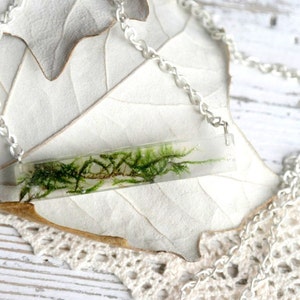 eco resin necklace Resin jewelry Long pendant necklace with a real green moss botanical jewelry pressed flower terrarium necklace