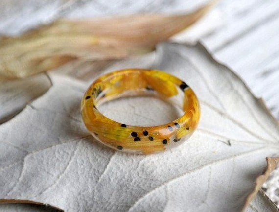 Real Flower Clear Rings With Flowers Inside Pressed Flower Jewelry