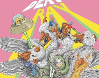 Antología de cómics Alien Death Ray #1 con tarjetas promocionales de Puzzle Dungeon.